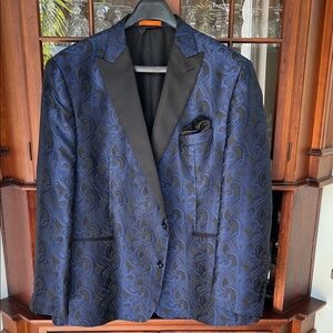 TALLIA Blue and Black Paisley Blazer